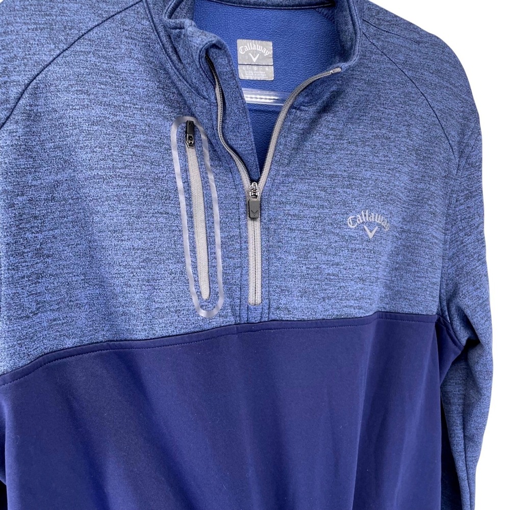 Callaway Men's Golf Pullover 1/4 Zip Blue Heathered Textured Size L Side Pockets - Picture 3 of 8